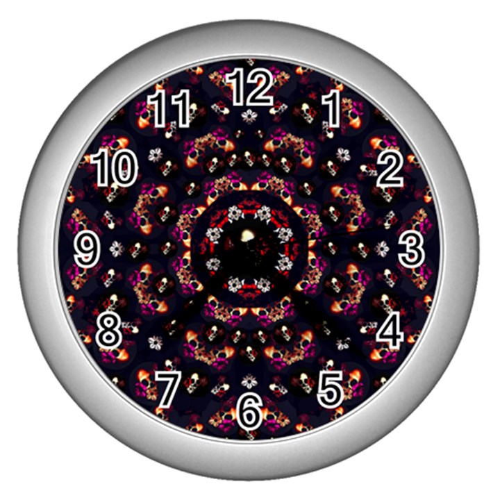 Floral Skulls In The Darkest Environment Wall Clocks (Silver) 