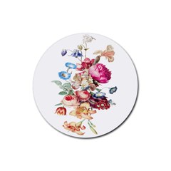 Fleur Vintage Floral Painting Rubber Coaster (round)  by Celenk