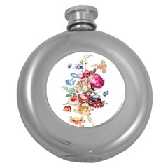 Fleur Vintage Floral Painting Round Hip Flask (5 Oz) by Celenk