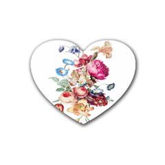 Fleur Vintage Floral Painting Heart Coaster (4 Pack)  by Celenk