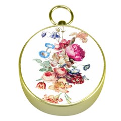 Fleur Vintage Floral Painting Gold Compasses by Celenk