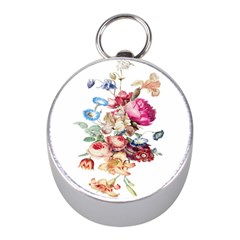 Fleur Vintage Floral Painting Mini Silver Compasses by Celenk