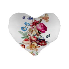 Fleur Vintage Floral Painting Standard 16  Premium Flano Heart Shape Cushions by Celenk