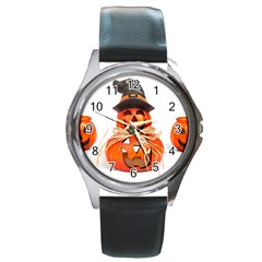 Funny Halloween Pumpkins Round Metal Watch by gothicandhalloweenstore