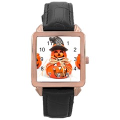 Funny Halloween Pumpkins Rose Gold Leather Watch  by gothicandhalloweenstore