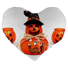 Funny Halloween Pumpkins Large 19  Premium Flano Heart Shape Cushions by gothicandhalloweenstore