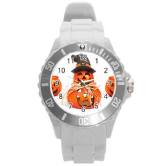 Funny Halloween Pumpkins Round Plastic Sport Watch (l) by gothicandhalloweenstore