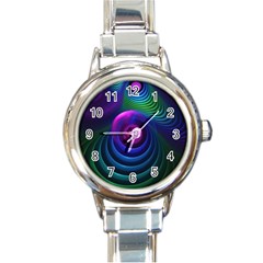 Beautiful Rainbow Marble Fractals In Hyperspace Round Italian Charm Watch by jayaprime