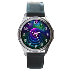 Beautiful Rainbow Marble Fractals In Hyperspace Round Metal Watch by jayaprime