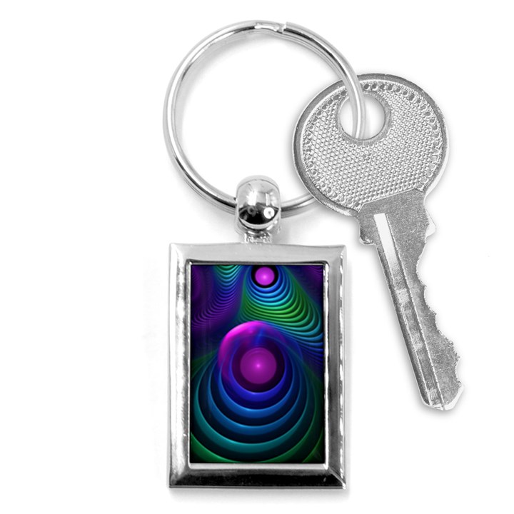 Beautiful Rainbow Marble Fractals in Hyperspace Key Chains (Rectangle) 