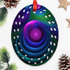 Beautiful Rainbow Marble Fractals In Hyperspace Oval Filigree Ornament (two Sides) by jayaprime