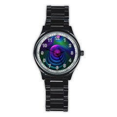 Beautiful Rainbow Marble Fractals In Hyperspace Stainless Steel Round Watch by jayaprime