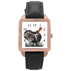 Thanksgiving Turkey Rose Gold Leather Watch 