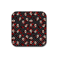 Skulls And Roses Rubber Coaster (square)  by Valentinaart