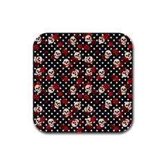 Skulls And Roses Rubber Square Coaster (4 Pack) 