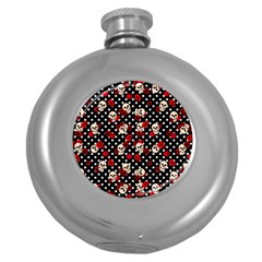 Skulls And Roses Round Hip Flask (5 Oz) by Valentinaart