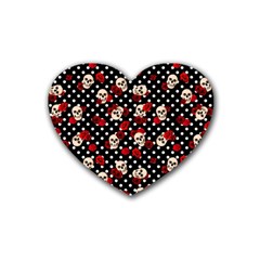 Skulls And Roses Rubber Coaster (heart)  by Valentinaart