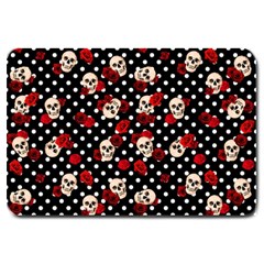 Skulls And Roses Large Doormat  by Valentinaart