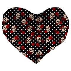 Skulls And Roses Large 19  Premium Heart Shape Cushions by Valentinaart