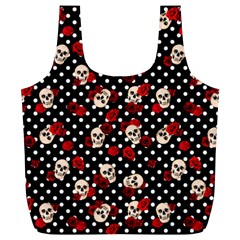 Skulls And Roses Full Print Recycle Bags (l)  by Valentinaart