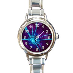 Beautiful Bioluminescent Sea Anemone Fractalflower Round Italian Charm Watch by jayaprime