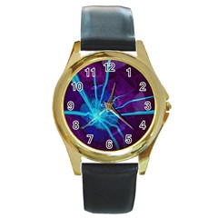 Beautiful Bioluminescent Sea Anemone Fractalflower Round Gold Metal Watch by jayaprime