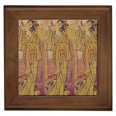 Japanese Geisha With Cat Illustration Framed Tiles by paulaoliveiradesign