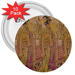 Japanese Geisha With Cat Illustration 3  Buttons (10 Pack)  by paulaoliveiradesign