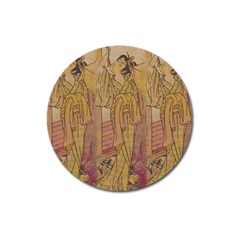 Japanese Geisha with Cat illustration Magnet 3  (Round)