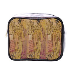 Japanese Geisha With Cat Illustration Mini Toiletries Bags by paulaoliveiradesign