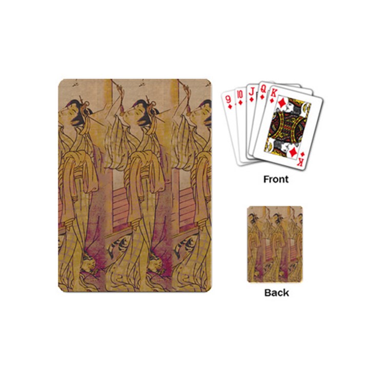 Japanese Geisha with Cat illustration Playing Cards (Mini) 