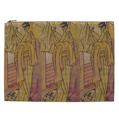 Japanese Geisha With Cat Illustration Cosmetic Bag (xxl)  by paulaoliveiradesign