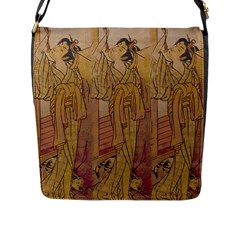 Japanese Geisha With Cat Illustration Flap Messenger Bag (l) 