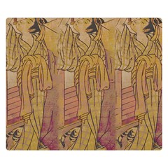 Japanese Geisha With Cat Illustration Double Sided Flano Blanket (small)  by paulaoliveiradesign