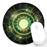 Green Chaos Clock, Steampunk Alchemy Fractal Mandala Round Mousepads Front