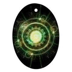 Green Chaos Clock, Steampunk Alchemy Fractal Mandala Ornament (oval) by jayaprime