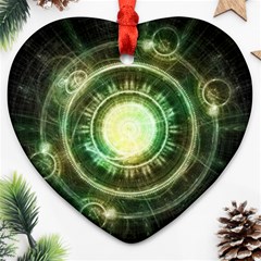 Green Chaos Clock, Steampunk Alchemy Fractal Mandala Ornament (heart) by jayaprime