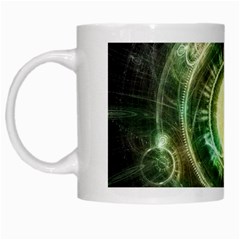 Green Chaos Clock, Steampunk Alchemy Fractal Mandala White Mugs by jayaprime