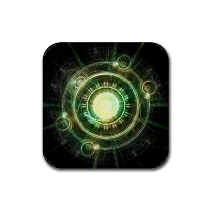 Green Chaos Clock, Steampunk Alchemy Fractal Mandala Rubber Coaster (Square) 