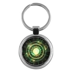 Green Chaos Clock, Steampunk Alchemy Fractal Mandala Key Chains (round)  by jayaprime