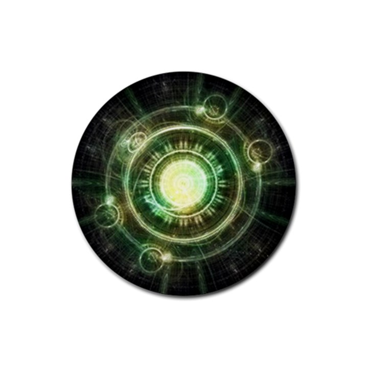 Green Chaos Clock, Steampunk Alchemy Fractal Mandala Rubber Coaster (Round) 