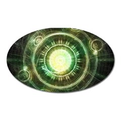 Green Chaos Clock, Steampunk Alchemy Fractal Mandala Oval Magnet by jayaprime