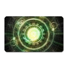 Green Chaos Clock, Steampunk Alchemy Fractal Mandala Magnet (rectangular) by jayaprime