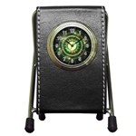 Green Chaos Clock, Steampunk Alchemy Fractal Mandala Pen Holder Desk Clocks Front