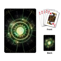 Green Chaos Clock, Steampunk Alchemy Fractal Mandala Playing Card by jayaprime