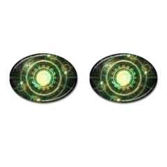 Green Chaos Clock, Steampunk Alchemy Fractal Mandala Cufflinks (oval) by jayaprime