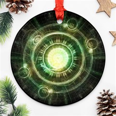 Green Chaos Clock, Steampunk Alchemy Fractal Mandala Round Ornament (two Sides) by jayaprime