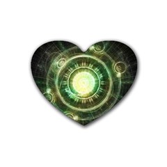 Green Chaos Clock, Steampunk Alchemy Fractal Mandala Rubber Coaster (heart)  by jayaprime