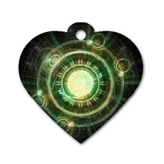 Green Chaos Clock, Steampunk Alchemy Fractal Mandala Dog Tag Heart (one Side) by jayaprime