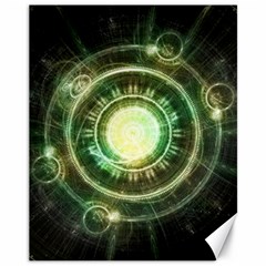 Green Chaos Clock, Steampunk Alchemy Fractal Mandala Canvas 11  X 14   by jayaprime